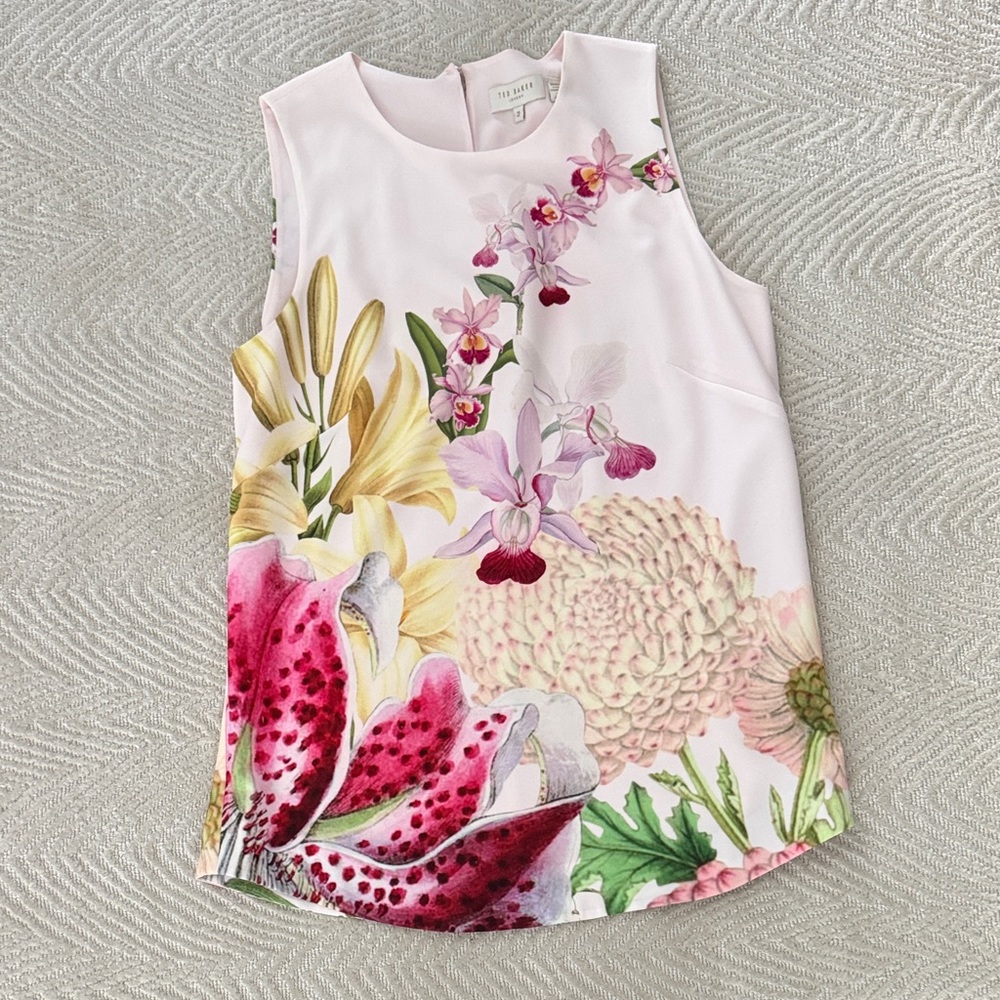 Ted Baker Floral Sleeveless Blouse - Pink and White